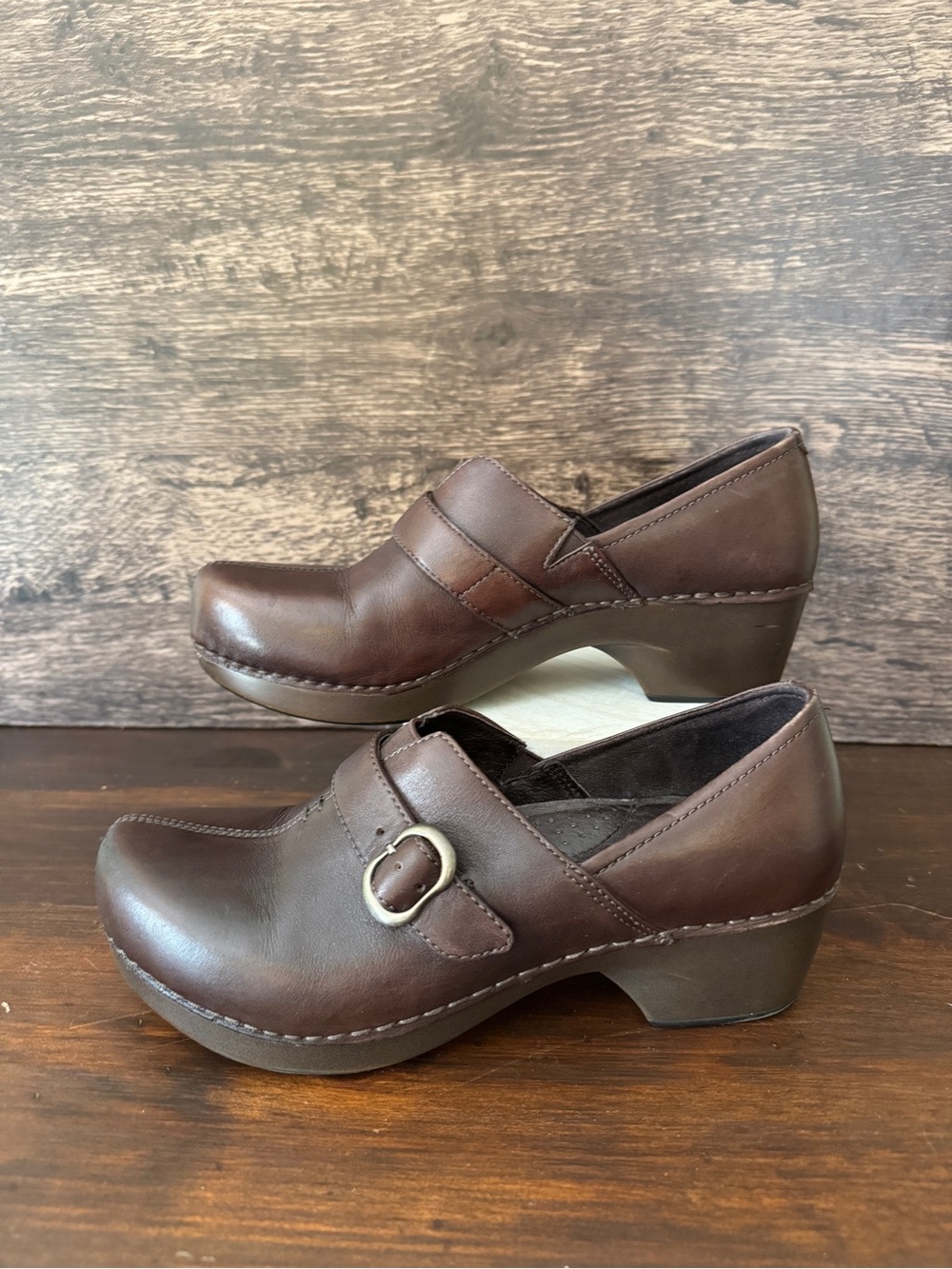 Women's Dansko Brown Leather Slip-On Clog with Buckle